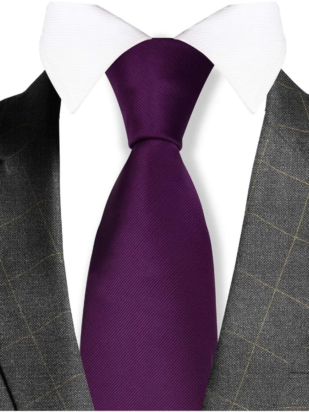 Men Dark Purple Solid Twill Textured Woven Silk Formal Necktie For Wedding Dress